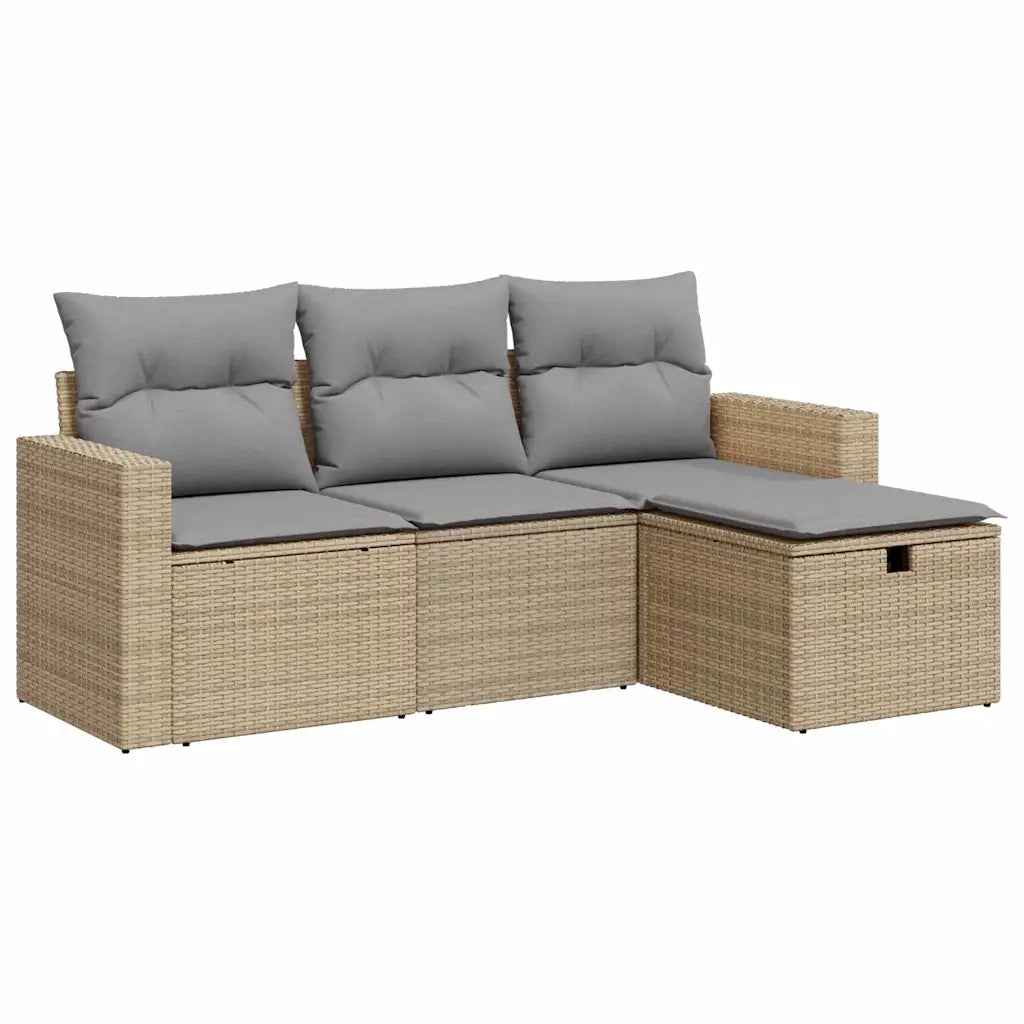 Set Divano da Giardino 4 pz con Cuscini Beige in Polyrattan 3325355
