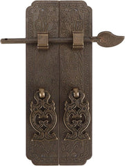 Maniglia per Maniglie di Porta in Stile Cinese con Finestra a Rete in Ottone Antico.