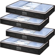 Set di contenitori per ripostigli sotto il letto con coperchio - Set di 4, Grande - Nero