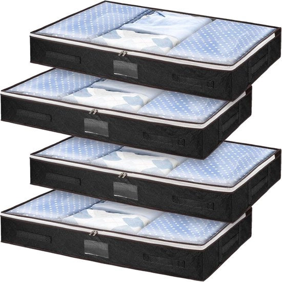 Set di contenitori per ripostigli sotto il letto con coperchio - Set di 4, Grande - Nero