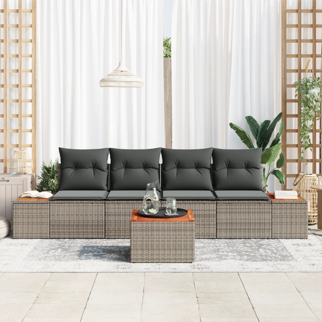 Set Divano Giardino a 5 Pezzi con Cuscini Grigio Rattan Sintetico