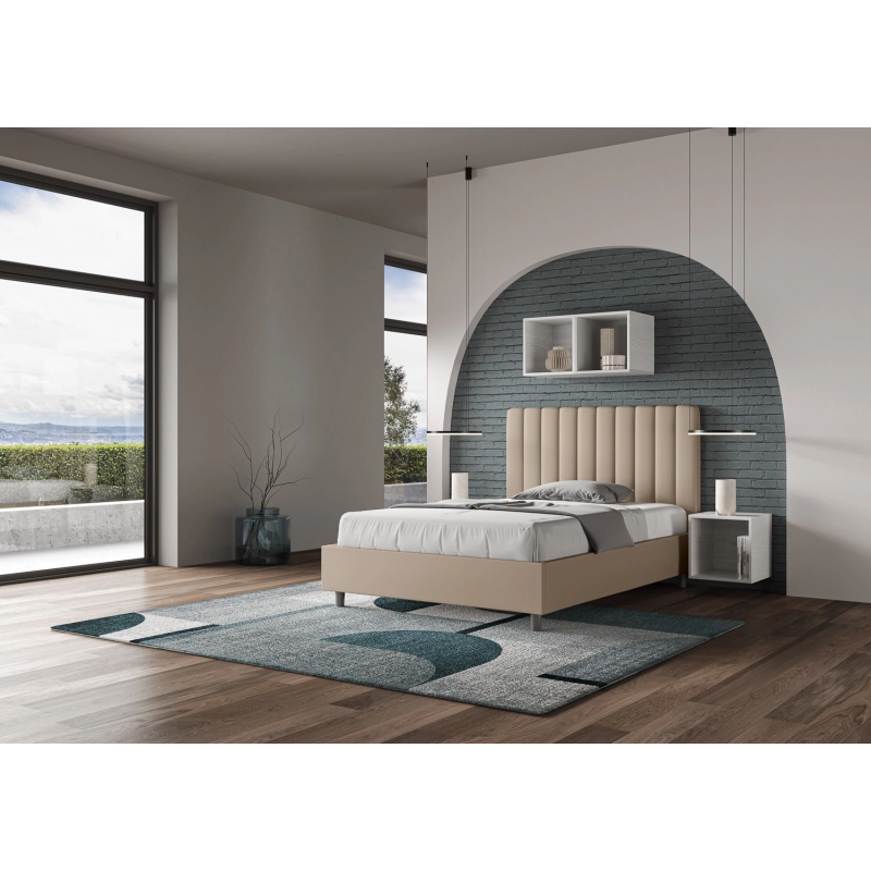 Letto imbottito Matrimoniale francese 140x190 cm Agueda - Similpelle,Tortora,Contenitore