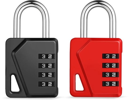 Sostegno per porta con combinazione, slot a 4 cifre con etichette per armadi della palestra, armadi della scuola, sostegno per porta con combinazione per capannone, cancellata e portone (nero e rosso)