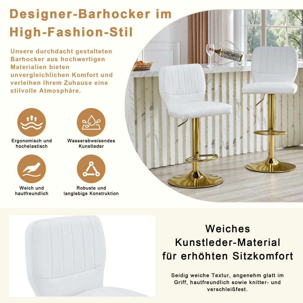 BARHOCKER Girevole 360° regolabile 62-83 cm in PU bianco e oro