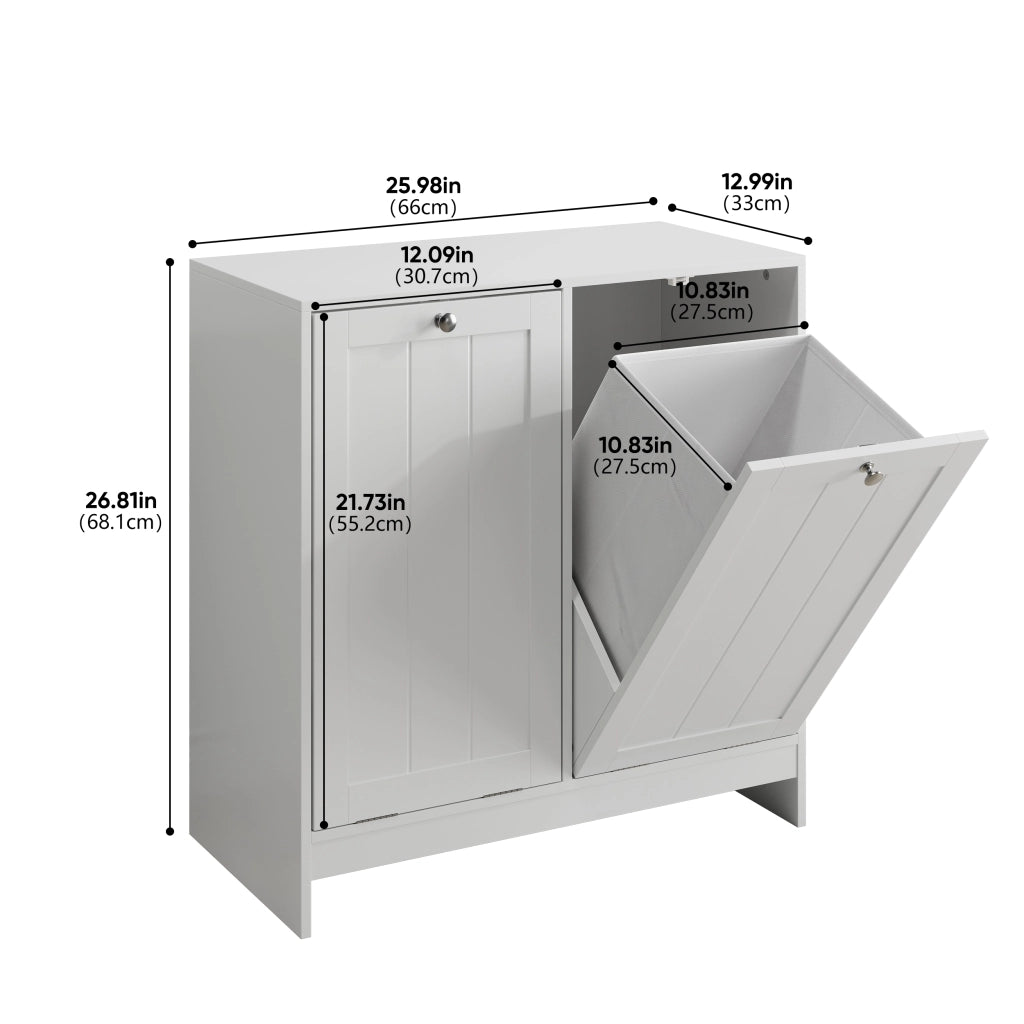 Armadio portabiancheria inclinabile con 2 cesti estraibili, organizer freestanding per bagno e lavanderia, bianco