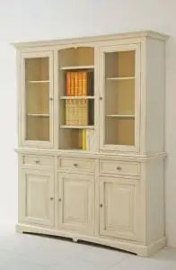 Credenza cristalliera in legno 3 ante Shabby chic mod goccia avorio anticato