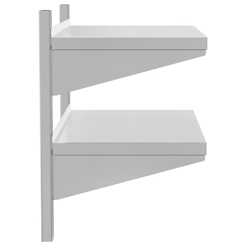 Mensola Muro | Mensola a parete 2 Ripiani 75x40x60cm Argento Acciaio Inossidabile