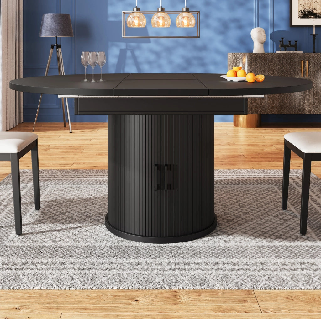 Tavolo da pranzo allungabile nero con contenitore, 118-158 cm