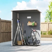 Casetta da Giardino Porta Attrezzi con Porta Bloccabile, Finestra e Presa d'Aria, Grigio