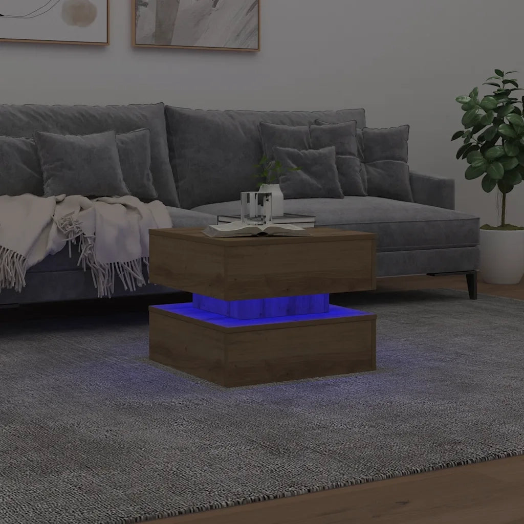 Tavolino da Salotto con Luci LED Rovere Artigianale 50x50x40 cm 857717