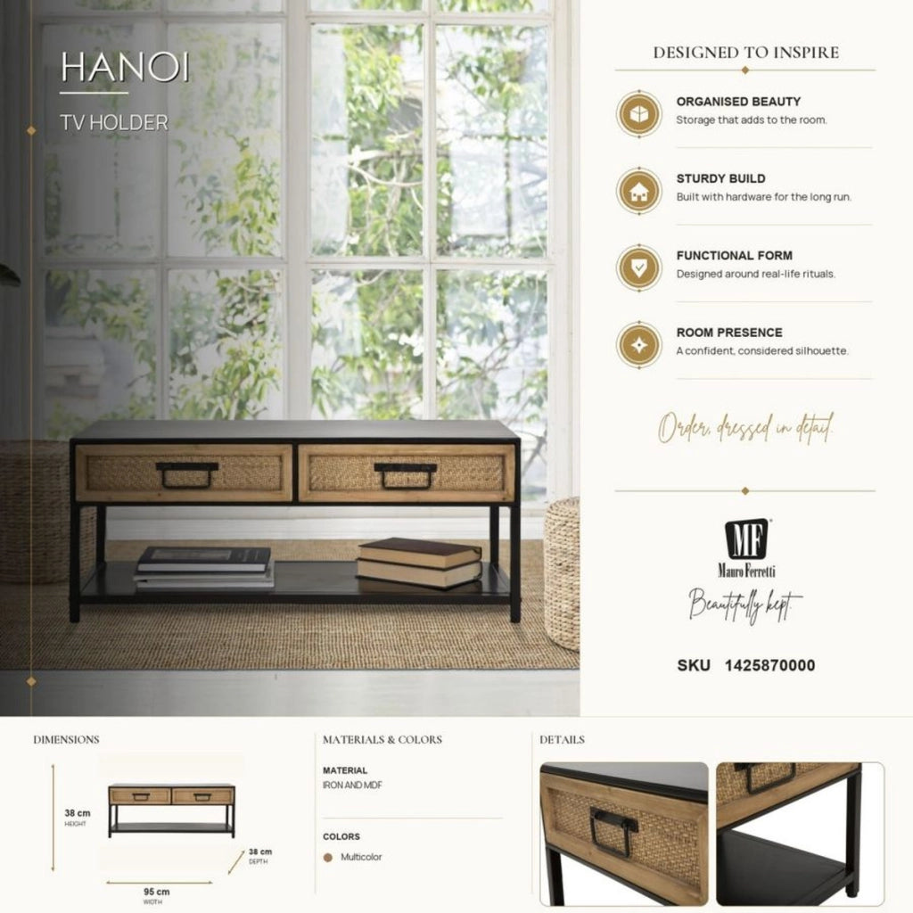 Porta TV Hanoi in ferro e legno — 95x38x38 cm