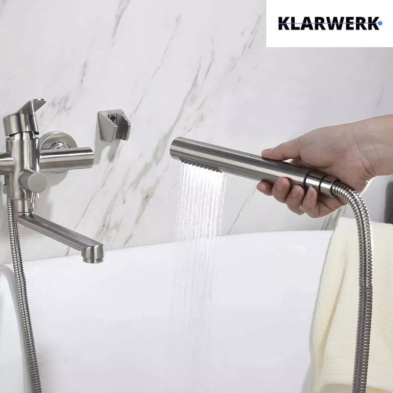 MAX| Miscelatore Catering a parete Argento | Rubinetto cucina professionale in acciaio inox con doccetta | Beccuccio piatto da parete per ristorante