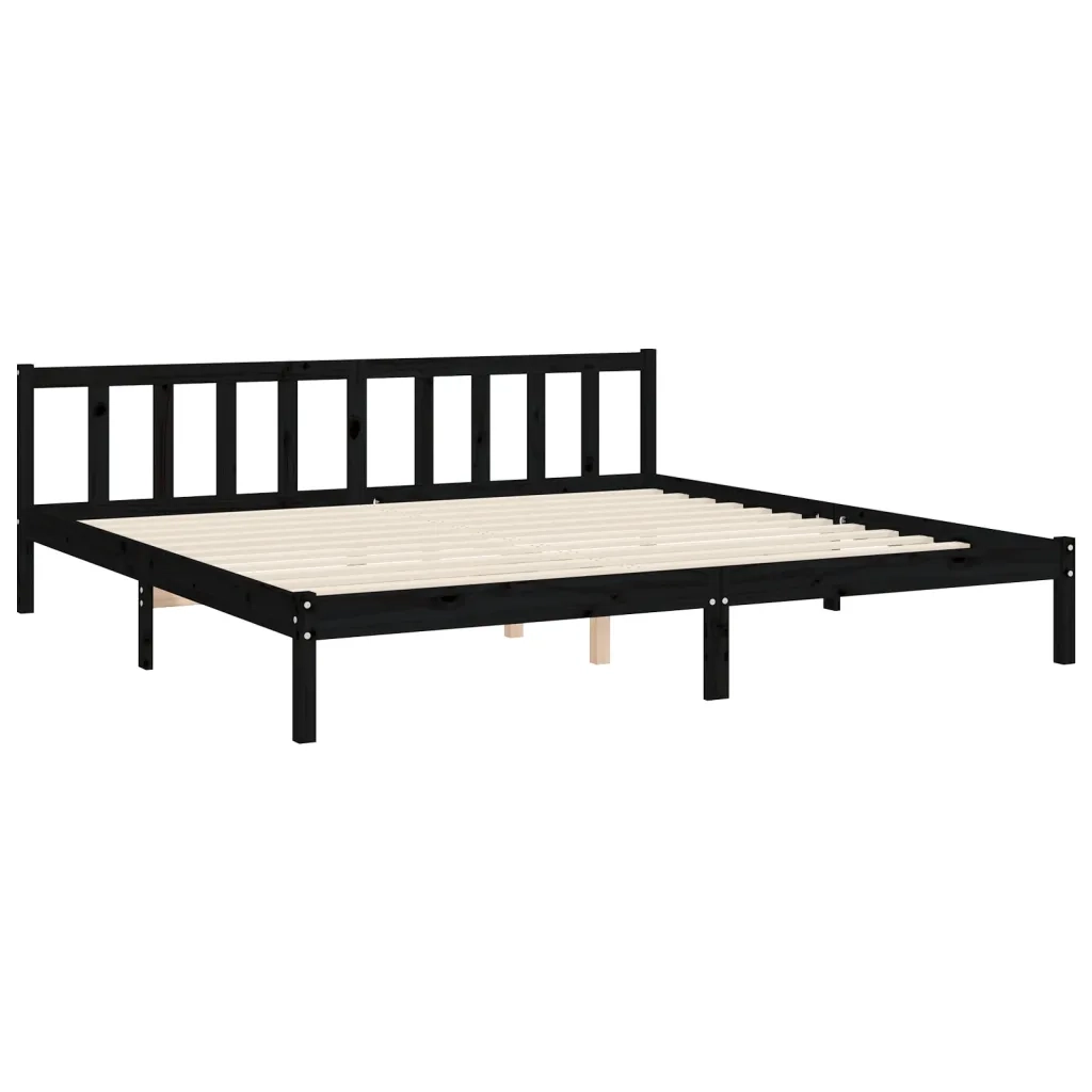 Giroletto con Testiera-Struttura Letto con testiera Nero 200x200 cm in Legno Massello 513338