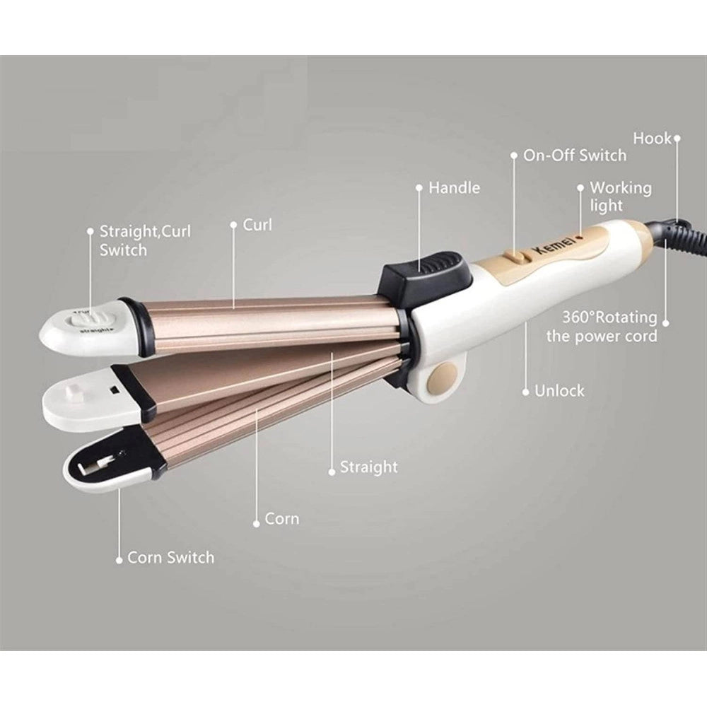 Trade Shop - Piastra Ceramica Arricciacapelli 3in1 Acconciatura Ricci Mossi Lisci Hairstyle -