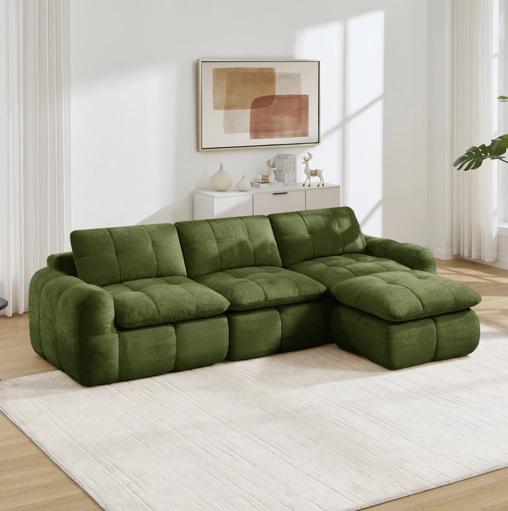 Divano modulare in ciniglia verde 264x160x68 cm