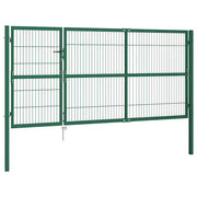Cancello per Recinzione da Giardino con Pali 350x140 cm in Acciaio Verde 142571