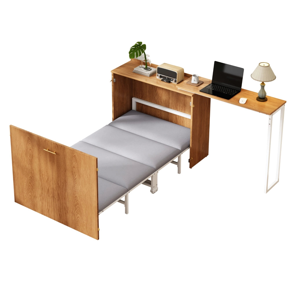 Letto a scomparsa Murphy con scrivania girevole e materasso, 90x200 cm, bianco/effetto legno