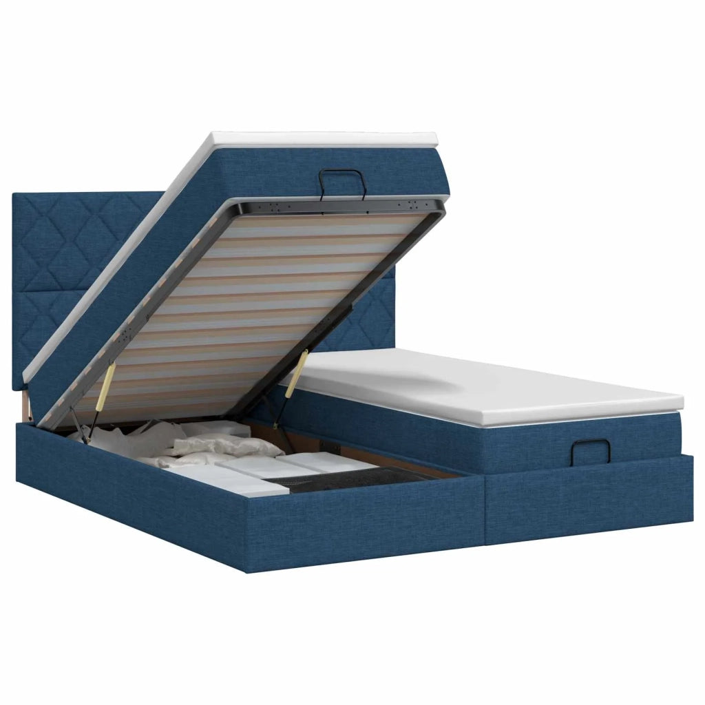 Letto ottomano con materasso con testiera 2 pz Blu Tessuto 3457882