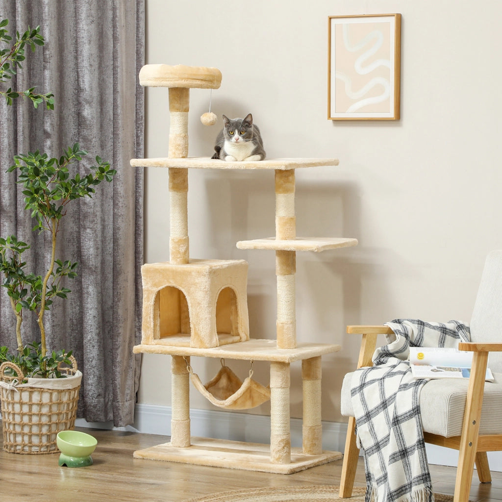 Albero tiragraffi per gatti grande con piattaforme ¨C zephmum ¨C beige 70x40x152 cm