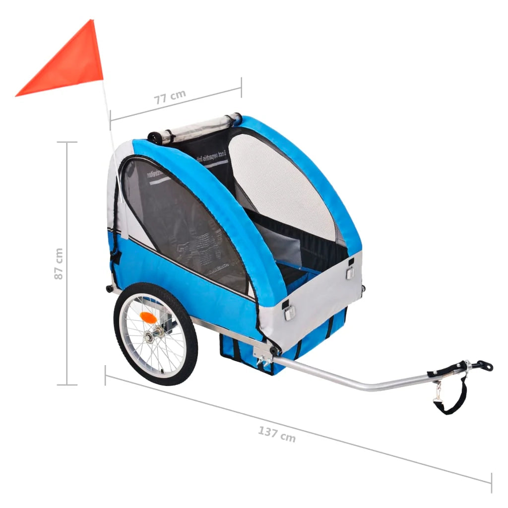 Rimorchio per bicicletta per bambini 30 kg grigio e blu 02_0004499