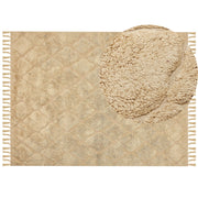 Tappeto beige in cotone trapuntato motivo geometrico con nappe 160 x 230 cm stile boho soggiorno camera da letto