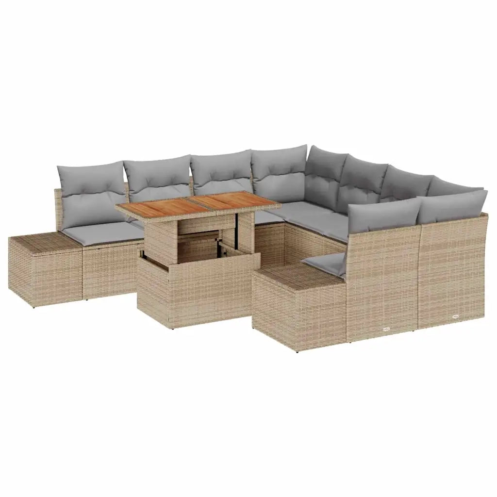 Set Divano da Giardino 9 pcs Beige Poly Rattan