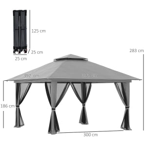 Pavillon pieghevole 3 livelli di altezza con tetto impermeabile UV50+ e pareti laterali