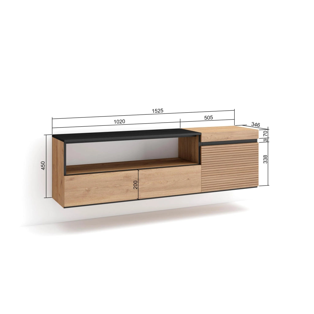 Mobile TV Soggiorno, 150x35x45cm, Per TV fino a 65", da appendere, colore Rovere RF3298