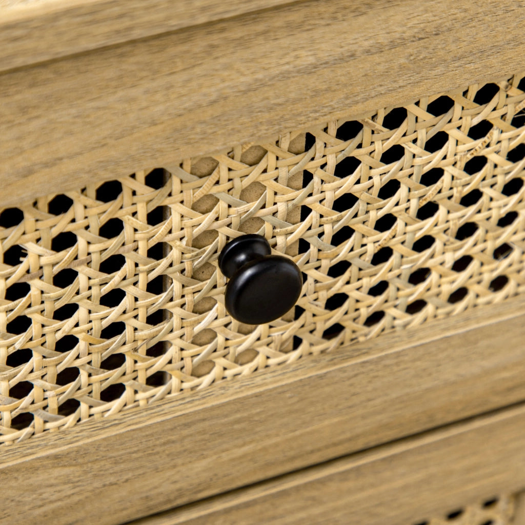 Cassettiera con 4 Cassetti in Stile Boho 80x35x95 cm Inserti in Rattan color Legno