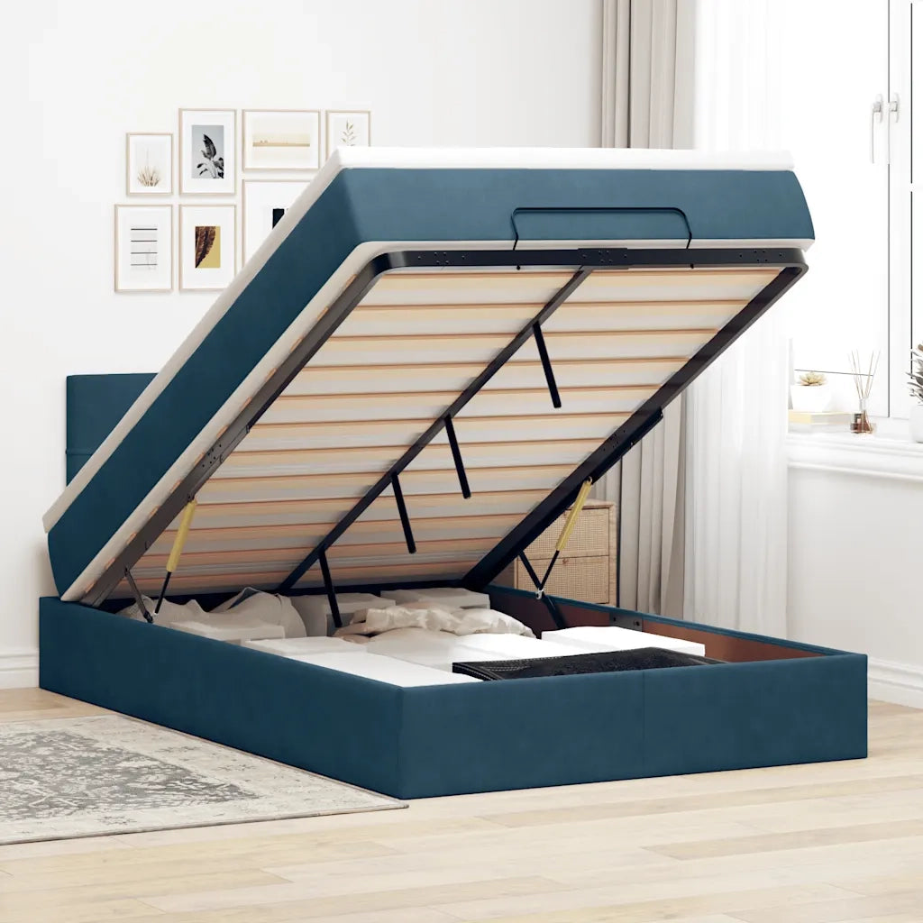 Pouf Letto con Materasso e LED Blu Scuro 120x190cm in Velluto 3312612
