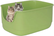 Ciotola per gatti jumbo con alte pareti, bordo di protezione e coperchio aperto, 61 x 48 x 31 cm, profonda extra, grande, per più gatti, bassa soglia (verde)