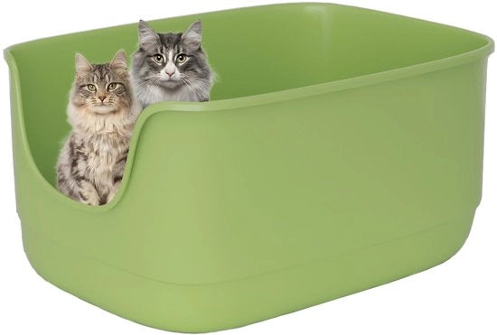 Ciotola per gatti jumbo con alte pareti, bordo di protezione e coperchio aperto, 61 x 48 x 31 cm, profonda extra, grande, per più gatti, bassa soglia (verde)