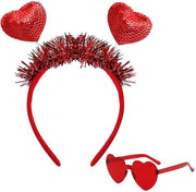 Set di cintura per festa per San Valentino - Occhiali da sole a forma di cuore - Cappelli da festa - Accessori per foto - Accessori per costume - Disegno unico con paillet - Cappello da festa
