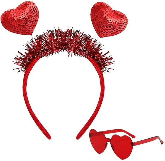 Set di cintura per festa per San Valentino - Occhiali da sole a forma di cuore - Cappelli da festa - Accessori per foto - Accessori per costume - Disegno unico con paillet - Cappello da festa