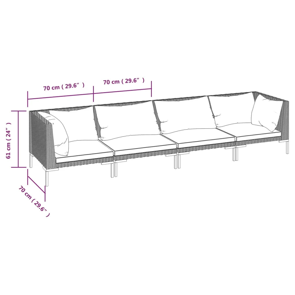 Set Divani da Giardino 4 pz con Cuscini Polyrattan Grigio Scuro 3099816