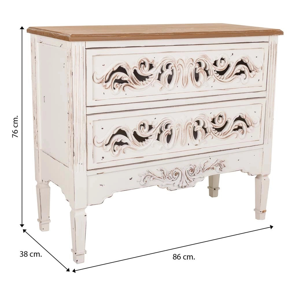 Cassettiera in legno bianco 86x38x76h