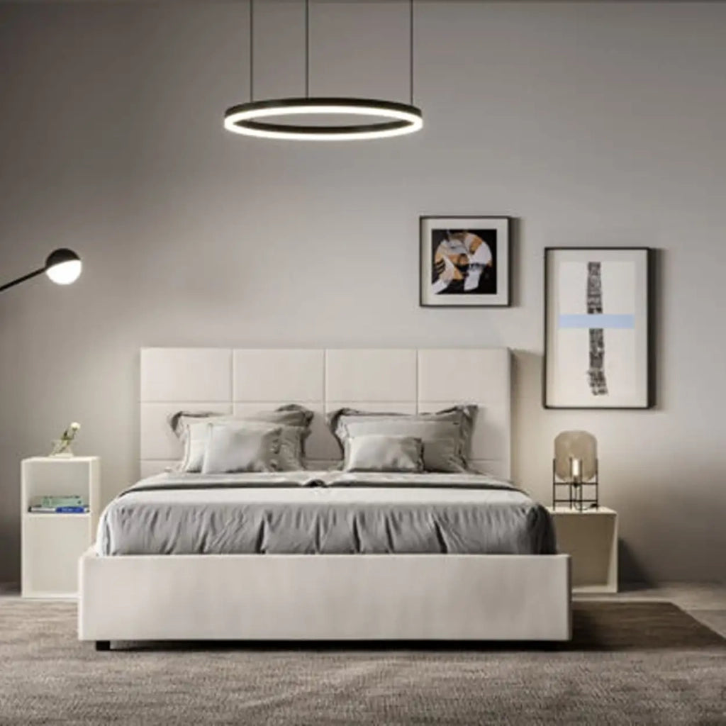 Letto matrimoniale con rete imbottito 160x200 similpelle bianco Mika