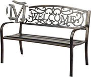 Panchina da Esterno, Panca di Metallo con Schienale Bello, Sedile Ampio e Braccioli Ergonomici, Panchina da Giardino, Balcone e Cortile, Portata 320 kg, 127 x 63,5 x 89 cm (Bronzo)