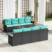 Set Divano da Giardino 9 pcs Nero e Turchese polyrattan