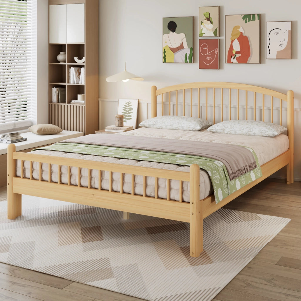 Letto singolo 140 × 200 cm con struttura in legno massiccio, testiera a griglia, senza materasso, beige naturale