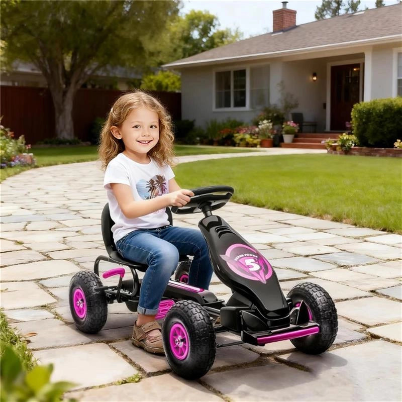 GO KART A PEDALI PER BAMBINI 5-12 ANNI CON SEDILE REGOLABILE, IN METALLO E PP 121X58X61 CM, ROSA E NERO