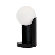Lampada da tavolo in vetro bianco e acciaio nero