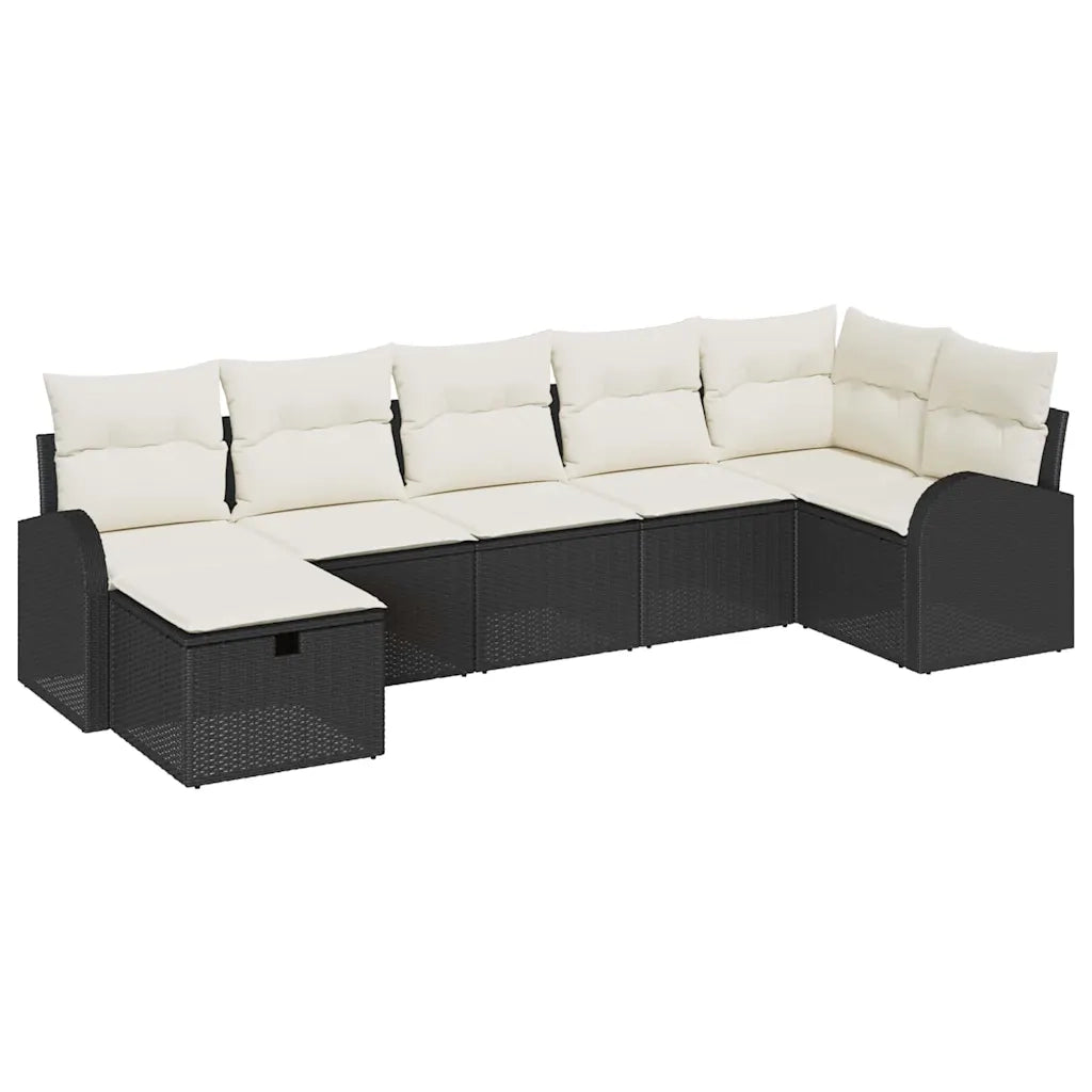 Set Divano da Giardino con cuscino 7 pcs Nero polyrattan