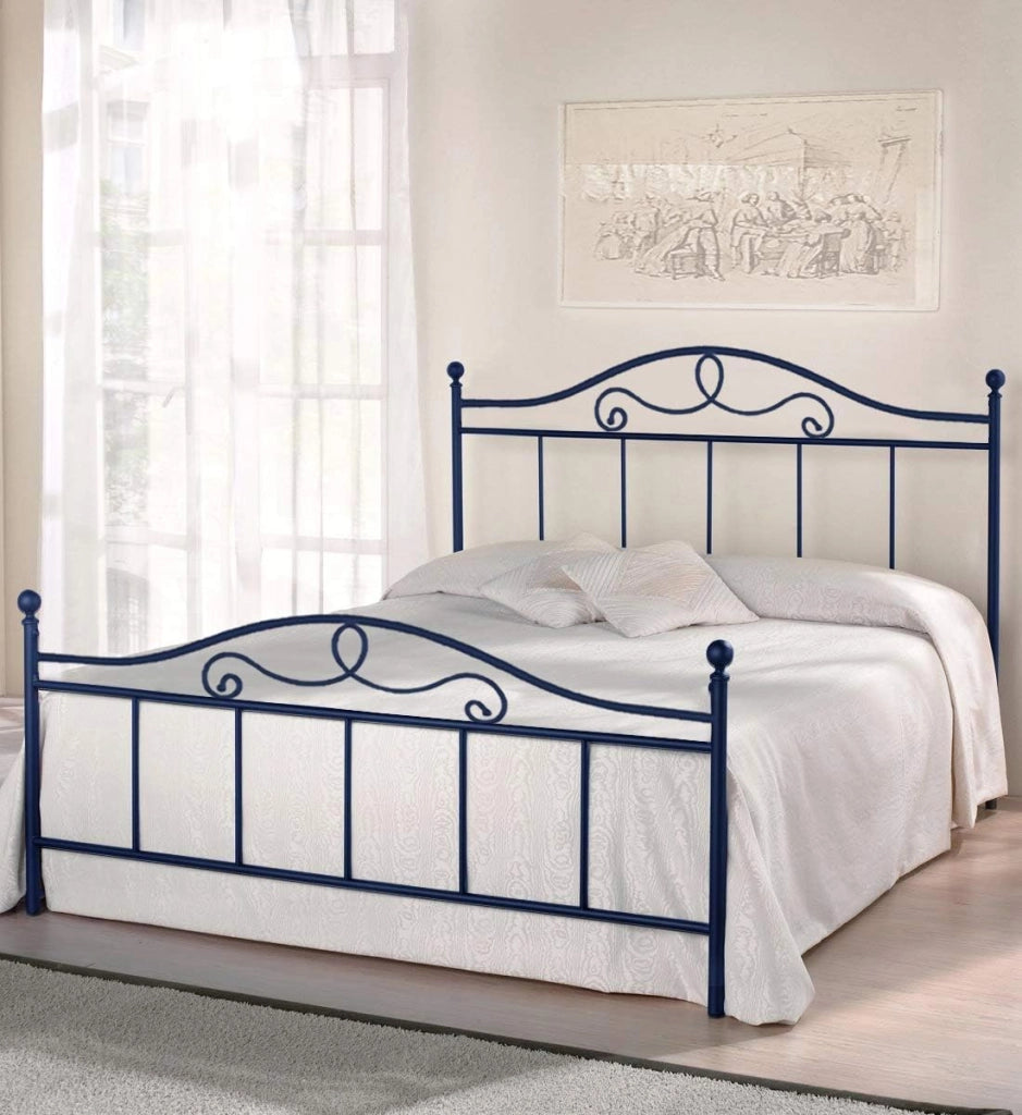Qualydorm Letto in Ferro Battuto Moderno matrimoniale MALTA - Made in Italy Vari colori da cm 160x190 Artigianale Blu