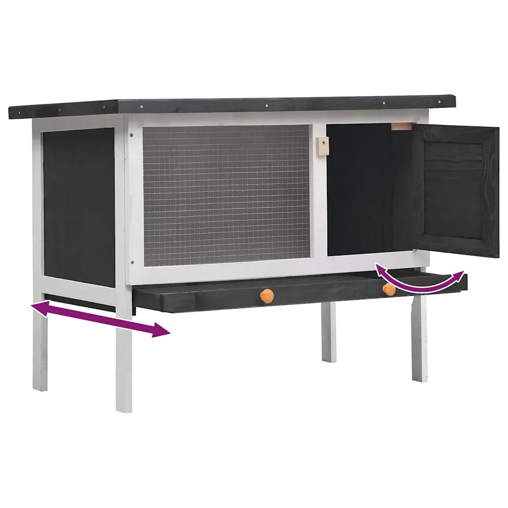 Conigliera per Esterni con Piano Singolo Grigia in Legno 170828