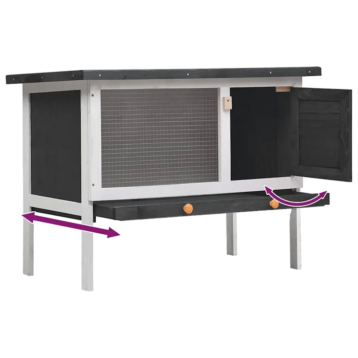 Conigliera per Esterni con Piano Singolo Grigia in Legno 170828