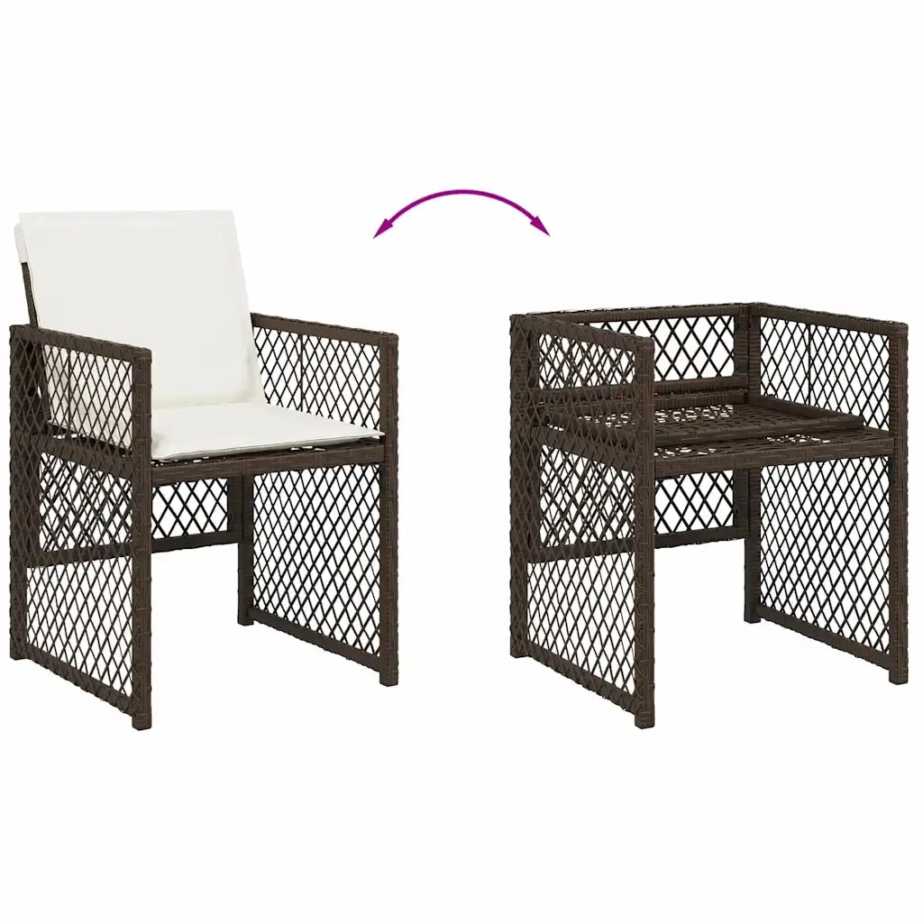 Set da Pranzo da Giardino 5pz con Cuscini in Polyrattan Marrone
