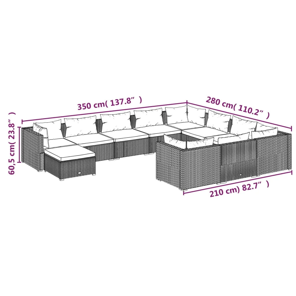 Set Divani da Giardino 11 pz con Cuscini in Polyrattan Marrone 3102699