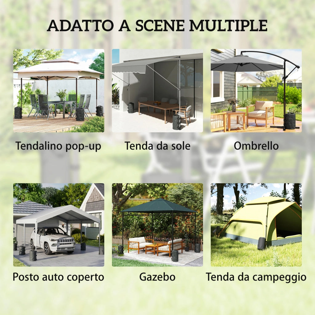 Set 4 Zavorre per Gazebo Ø20x32,5 cm con Maniglie e Cinghie a Strappo in Tessuto Plastica 500D Nero