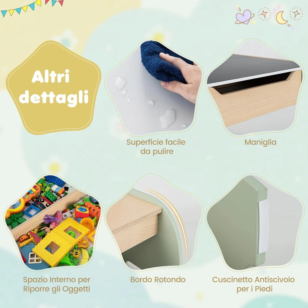 3 in 1 Set Tavolo e Sedie per Bambini, Tavolo da Attività per Bambini con 2 Sedie, Lavagna Rimovibile e Deposito, per Giocare, Disegnare e Leggere, in Legno (Verde)